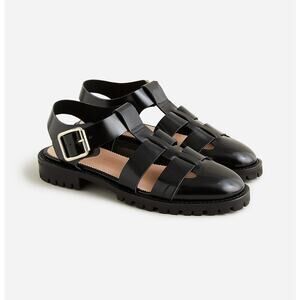 J. CREW Fisherman Lug Sole Modern Sandals Women's size 6.5 Patent Leather Shiny
